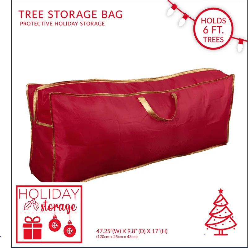 Ткань, прочная, надежная, простая в использовании. Прочная, безопасная, простая в использовании сумка для хранения рождественской елки из красного нетканого материала длиной до 6 футов Изображение 0