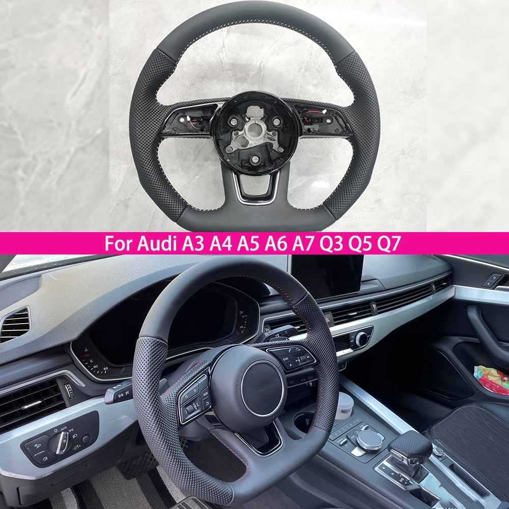 Для Audi A3 A4 A5 A6 A7 Q3 Q5 Q7 2017-2022, полностью перфорированное спортивное рулевое колесо с плоским дном, кампания рулевого колеса Изображение 0