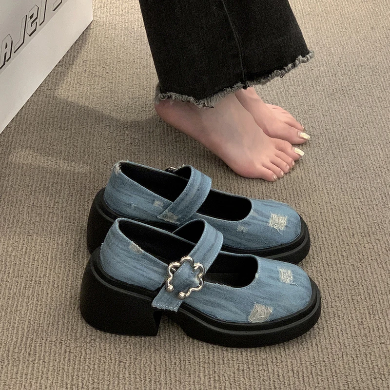 Женские туфли в британском стиле на толстой подошве, Весенняя модная женская обувь Mary Jane с квадратным носком, легкая удобная обувь Изображение 0