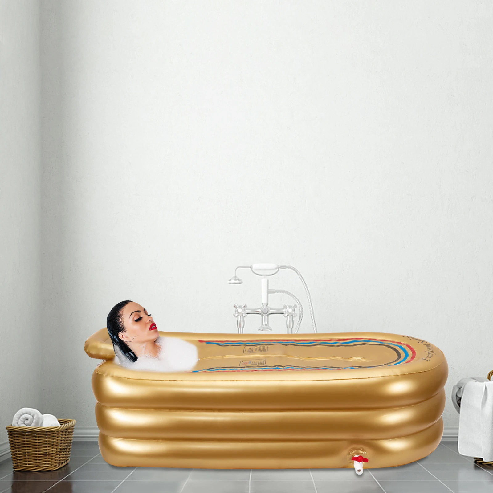 Надувная ванна для взрослых портативная отдельно стоящая ванна для плавания Бассейн Сауна Складная гидромассажная ванна, спа-душ с электрическим воздушным насосом   Изображение 0