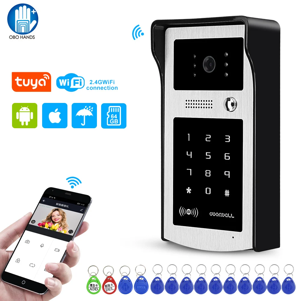 Tuya Smart Video Doorbell Камера 1080P WiFi Видеодомофон Дверной звонок с RFID-кодом, доступ к клавиатуре, разблокировка приложения для телефона, водонепроницаемый Изображение 0