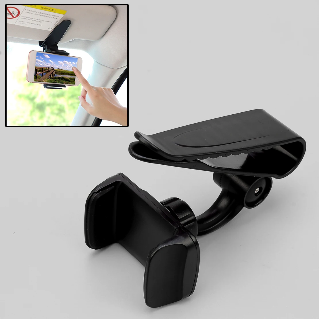 Универсальный автомобильный солнцезащитный козырек из АБС-пластика с возможностью поворота на 360 °, держатель для телефона с зажимом Черный Изображение 0
