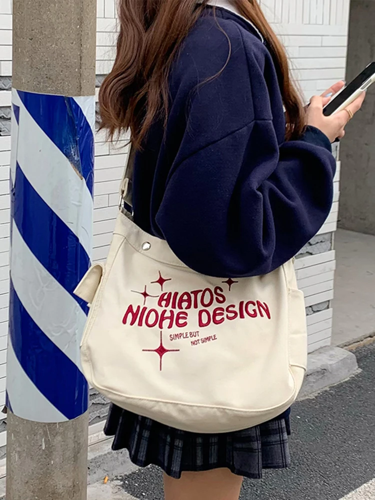 Мода 2023, Новинка, Холщовая сумка с надписью на плече, Роскошная Дизайнерская брендовая студенческая сумка через плечо для женщин, кошелек Высокого качества Изображение 0
