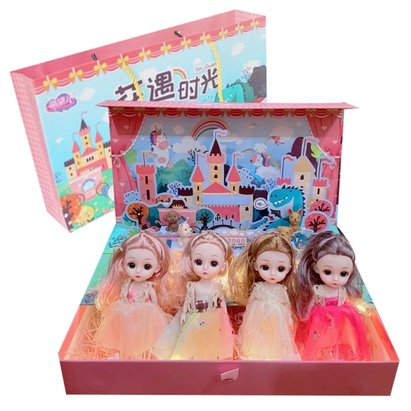 Модные мини-куклы принцессы для малышей, коллекция 5 дюймов, подарочный набор для девочек, упаковка из 4 маленьких кукол с одеждой и обувью Изображение 0