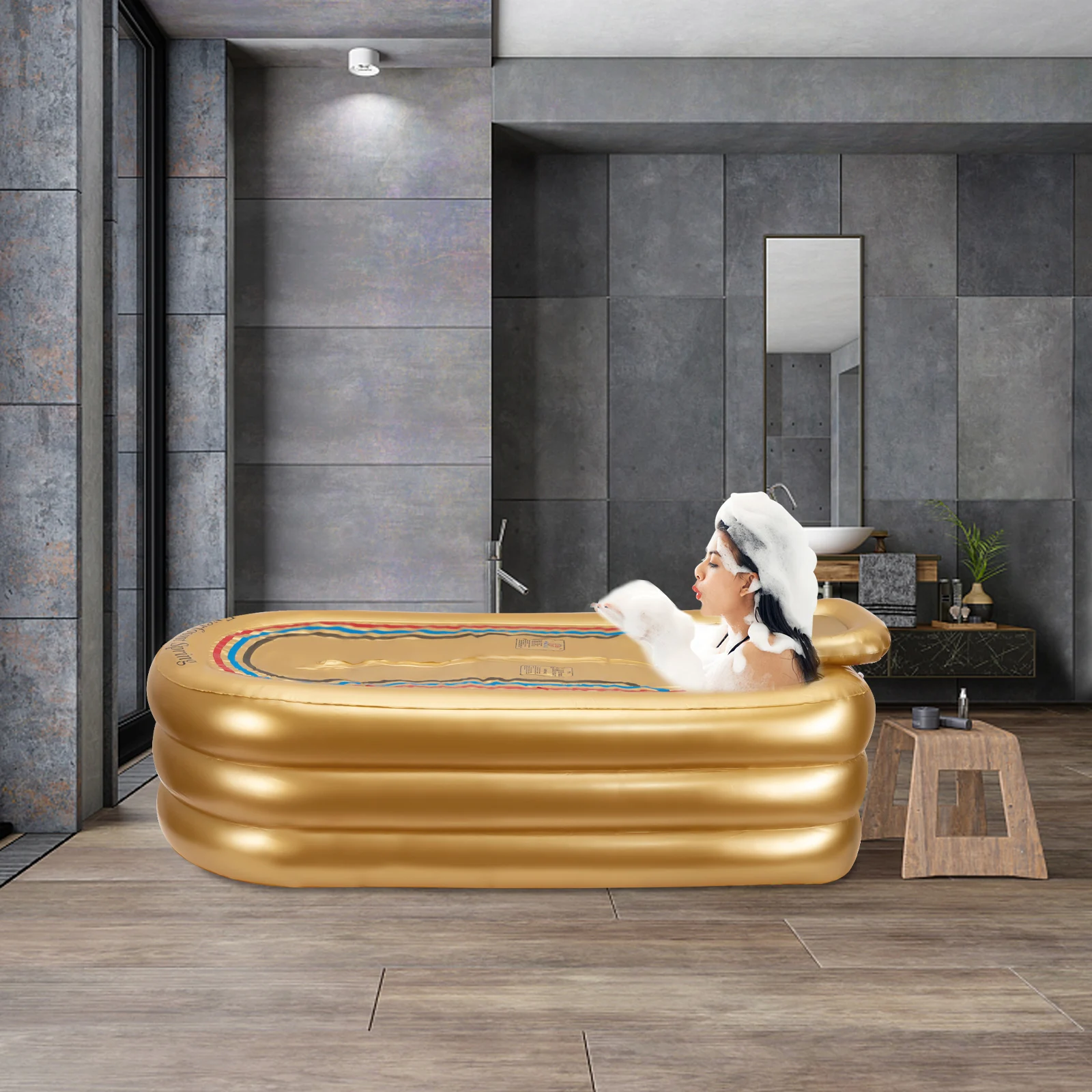 Надувная ванна для взрослых портативная отдельно стоящая ванна для плавания Бассейн Сауна Складная гидромассажная ванна, спа-душ с электрическим воздушным насосом   Изображение 1