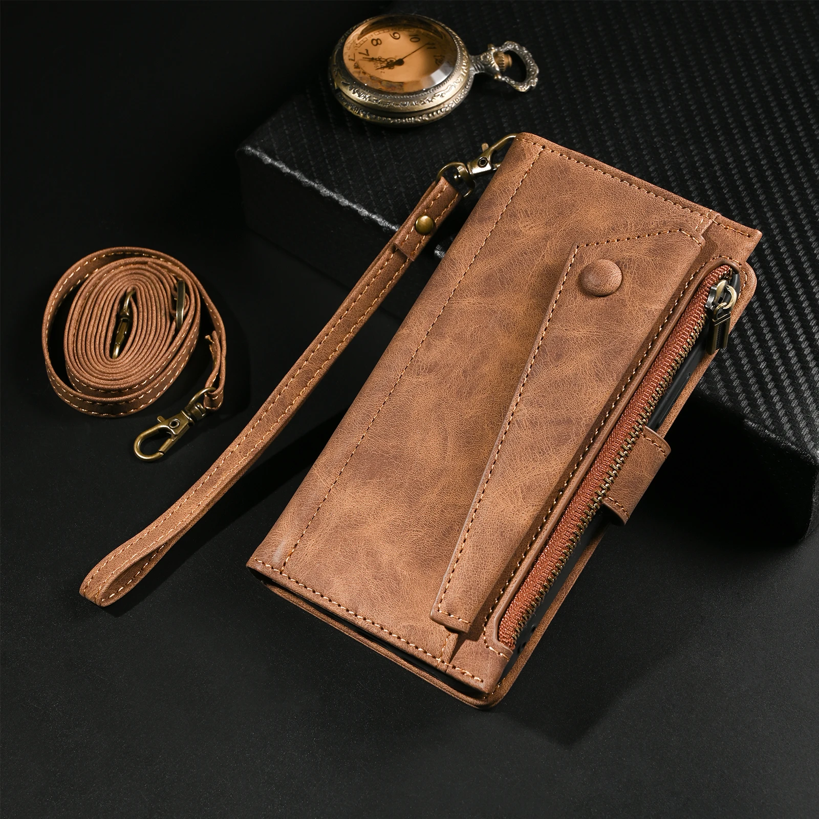 Роскошный Кожаный чехол-бумажник, держатель для карт, сумка для телефона через плечо для Iphone 14 13 12 Pro Max Plus, ремешок, магнитная подставка, Откидная крышка-книжка Изображение 1