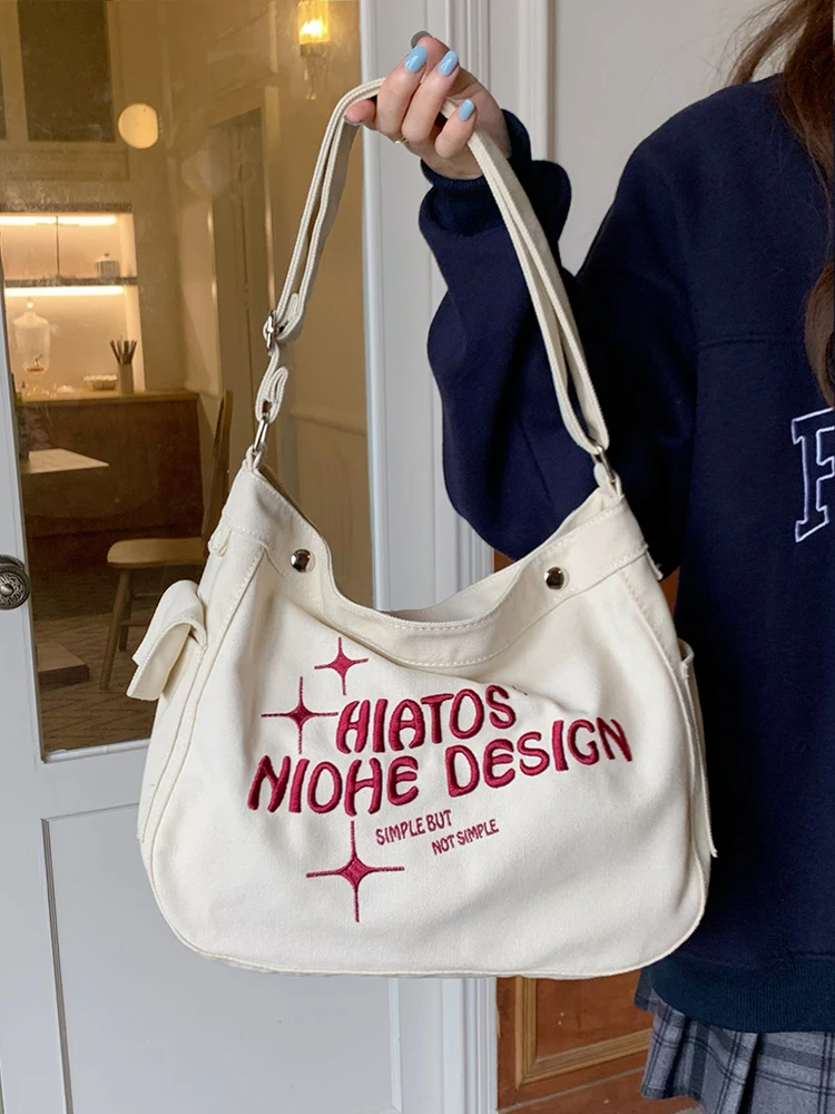 Мода 2023, Новинка, Холщовая сумка с надписью на плече, Роскошная Дизайнерская брендовая студенческая сумка через плечо для женщин, кошелек Высокого качества Изображение 1