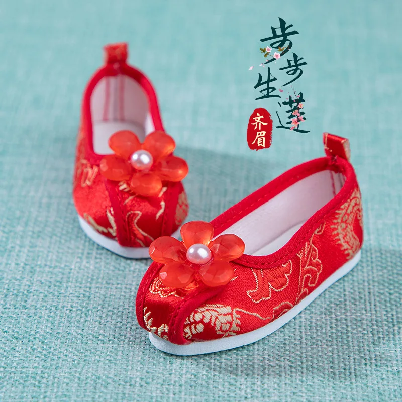 Кукольная обувь ручной работы 7 см, высококачественная китайская традиционная тканевая обувь с вышивкой для кукол 60 см, Аксессуары для кукол Bjd 1/3, игрушки Изображение 1