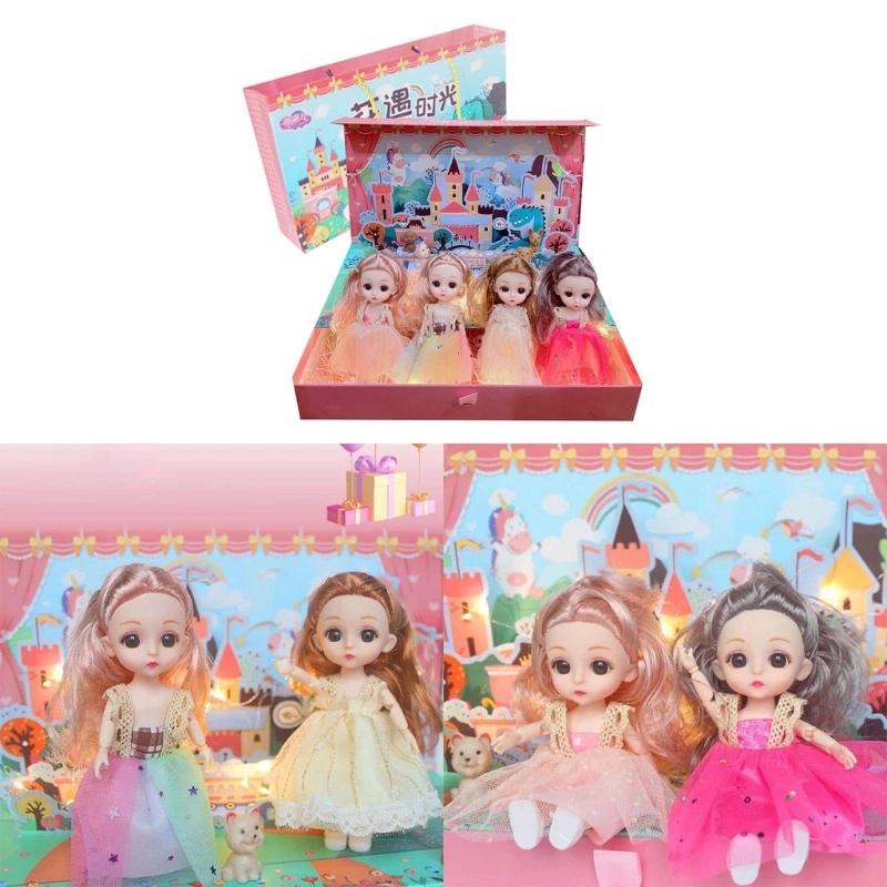 Модные мини-куклы принцессы для малышей, коллекция 5 дюймов, подарочный набор для девочек, упаковка из 4 маленьких кукол с одеждой и обувью Изображение 1