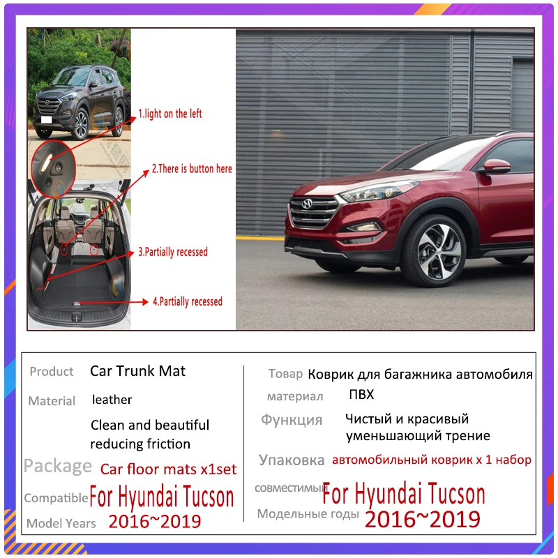 Автомобильные коврики Для Hyundai Tucson TL 2016 2017 2018 2019, Водонепроницаемые защитные накладки, Анти-Грязные Автомобильные коврики для заднего багажника, Автомобильные аксессуары Изображение 1