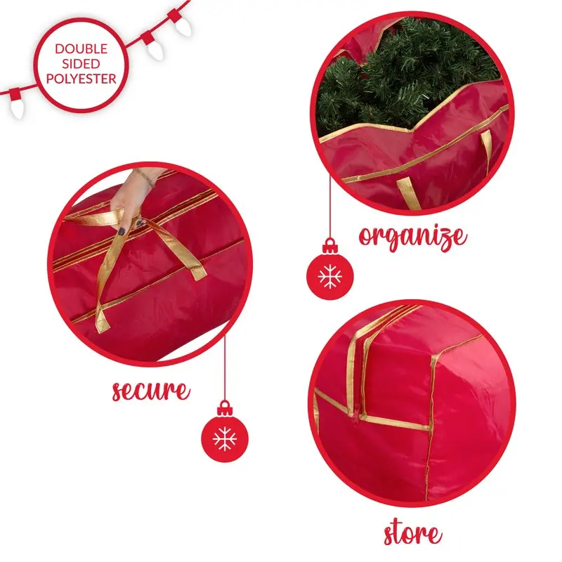 Ткань, прочная, надежная, простая в использовании. Прочная, безопасная, простая в использовании сумка для хранения рождественской елки из красного нетканого материала длиной до 6 футов Изображение 2