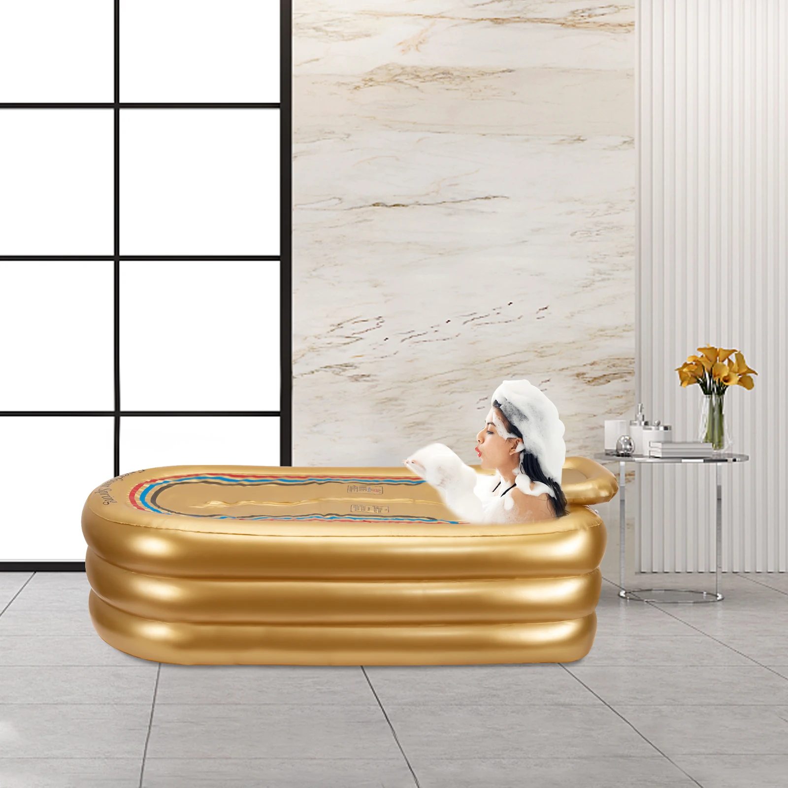 Надувная ванна для взрослых портативная отдельно стоящая ванна для плавания Бассейн Сауна Складная гидромассажная ванна, спа-душ с электрическим воздушным насосом   Изображение 2