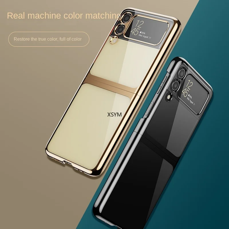 Применимо к Samsung Galaxy Z Flip3 Чехол для мобильного телефона, прозрачный жесткий чехол для ПК, чехол для защиты от падения, простой чехол Z Fold3 Изображение 2