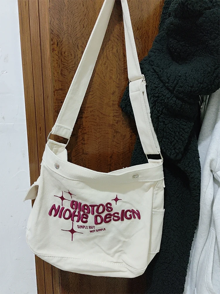 Мода 2023, Новинка, Холщовая сумка с надписью на плече, Роскошная Дизайнерская брендовая студенческая сумка через плечо для женщин, кошелек Высокого качества Изображение 2