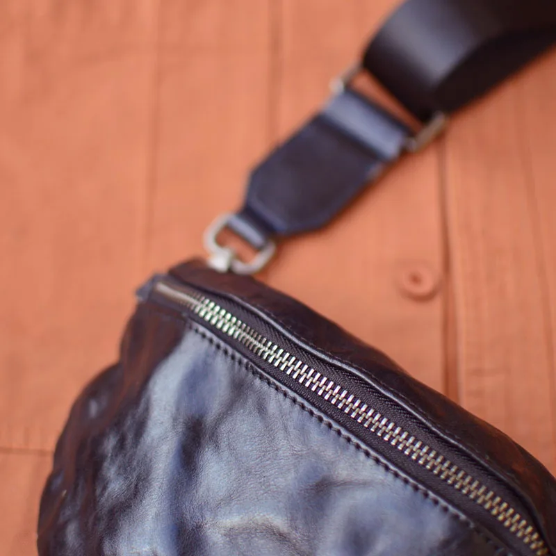 AETOO Мужская кожаная плиссированная поясная сумка через плечо, портативная винтажная сумка ручной работы из воловьей кожи, верхний слой как для мужчин, так и для женщин Изображение 2