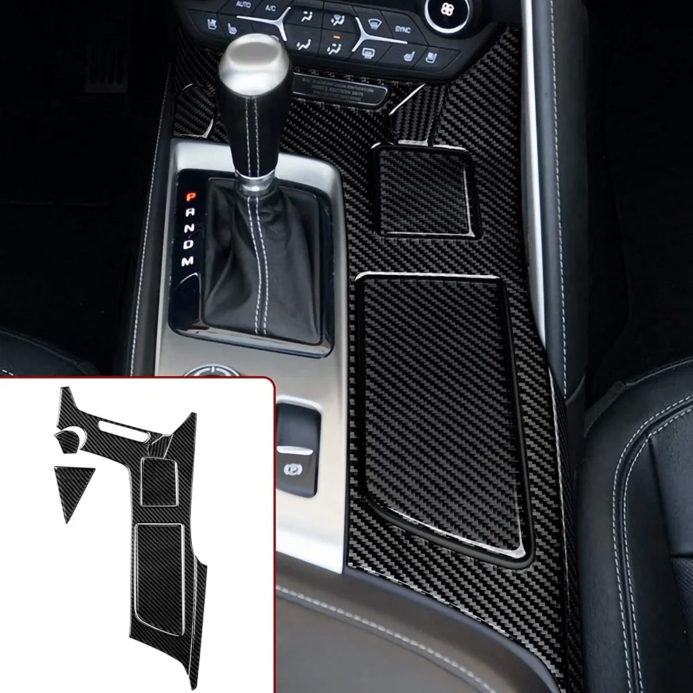 Комплект наклеек для держателя чашки на центральной консоли, наклейка из углеродного волокна для Chevrolet Corvette C7 2014-2019, интерьер, черный Изображение 2