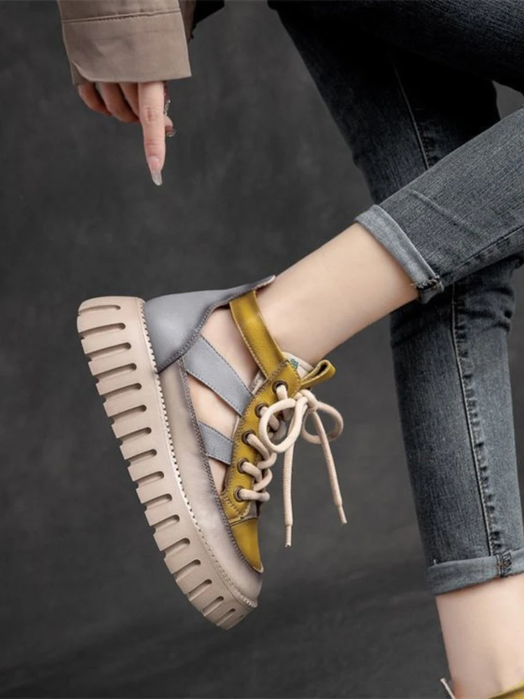 женские босоножки на платформе, лето 2023, роскошная повседневная обувь в стиле пэчворк для женщин, элегантная женская обувь, элитный бренд, повседневная спортивная обувь Изображение 3