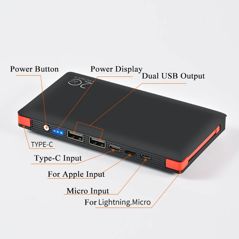 Портативный блок питания емкостью 20000 мАч, встроенный кабель, внешнее зарядное устройство, быстрая зарядка, Powerbank для iPhone Samsung Xiaomi 9 Huawei Изображение 3