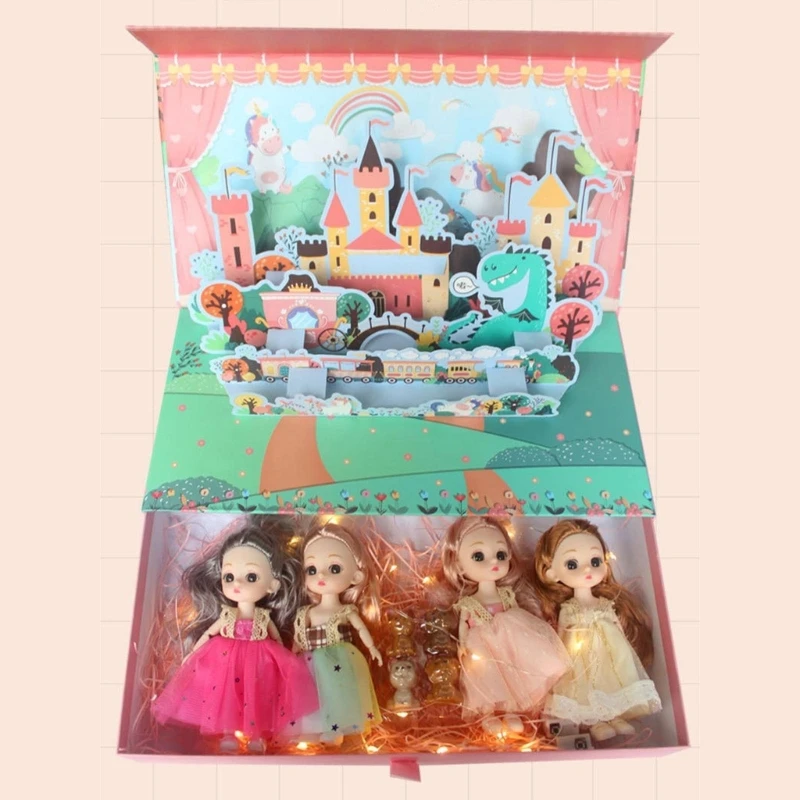 Модные мини-куклы принцессы для малышей, коллекция 5 дюймов, подарочный набор для девочек, упаковка из 4 маленьких кукол с одеждой и обувью Изображение 3