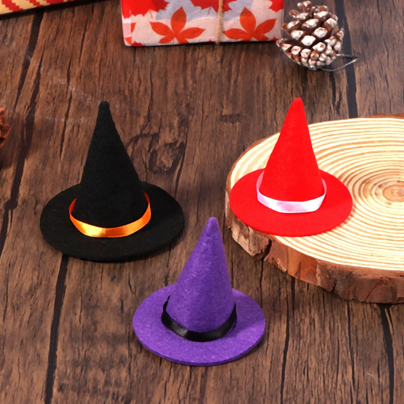 Мини-шляпа ведьмы, кукольный колпак, головные уборы, Кукольный Домик, Хэллоуин, Домашний декор, Декор для бутылки вина Изображение 3
