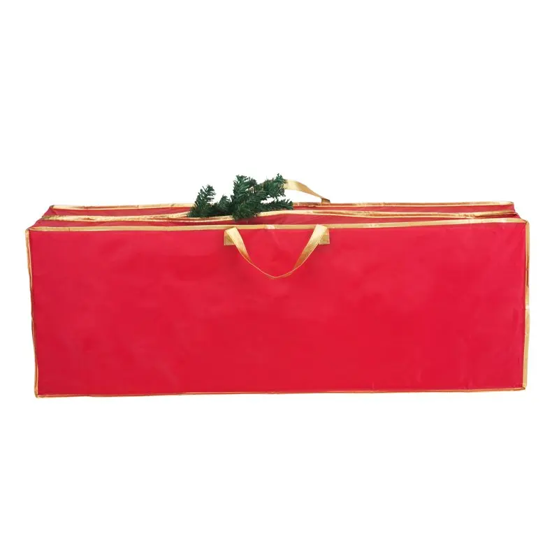 Ткань, прочная, надежная, простая в использовании. Прочная, безопасная, простая в использовании сумка для хранения рождественской елки из красного нетканого материала длиной до 6 футов Изображение 4