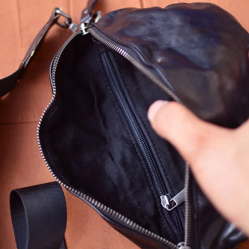 AETOO Мужская кожаная плиссированная поясная сумка через плечо, портативная винтажная сумка ручной работы из воловьей кожи, верхний слой как для мужчин, так и для женщин Изображение 4