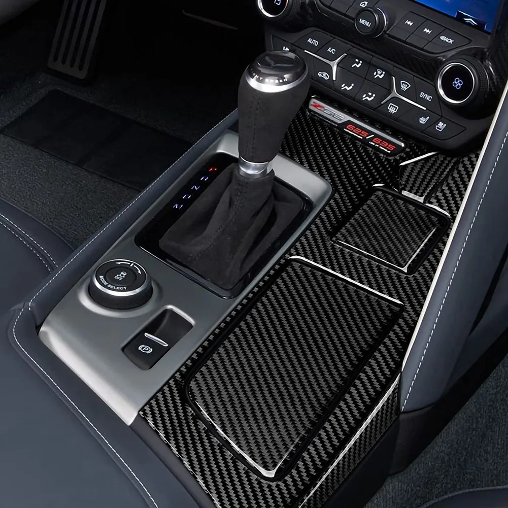 Комплект наклеек для держателя чашки на центральной консоли, наклейка из углеродного волокна для Chevrolet Corvette C7 2014-2019, интерьер, черный Изображение 4