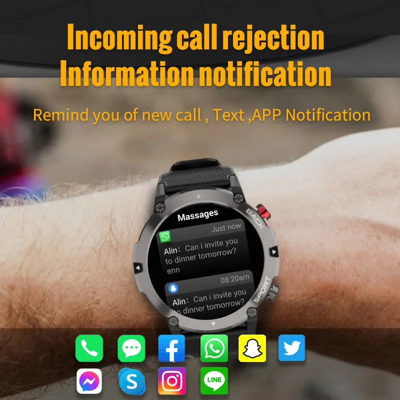 Новые Смарт-часы C21 Мужские HD Bluetooth Call IP68 Водонепроницаемые, Защищающие от падения, Измеряющие Кровяное Давление, Спорт на открытом воздухе Android IOS Для Xiaomi/apple Изображение 4