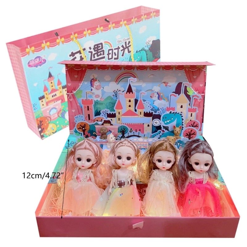 Модные мини-куклы принцессы для малышей, коллекция 5 дюймов, подарочный набор для девочек, упаковка из 4 маленьких кукол с одеждой и обувью Изображение 5