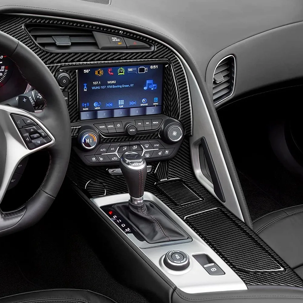 Комплект наклеек для держателя чашки на центральной консоли, наклейка из углеродного волокна для Chevrolet Corvette C7 2014-2019, интерьер, черный Изображение 5