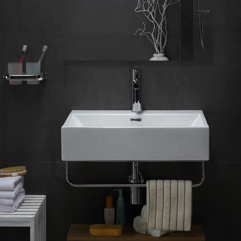 Высококачественный настенный умывальник lavabo с кронштейном, керамический умывальник, подвесной умывальник для ванной комнаты Изображение 5