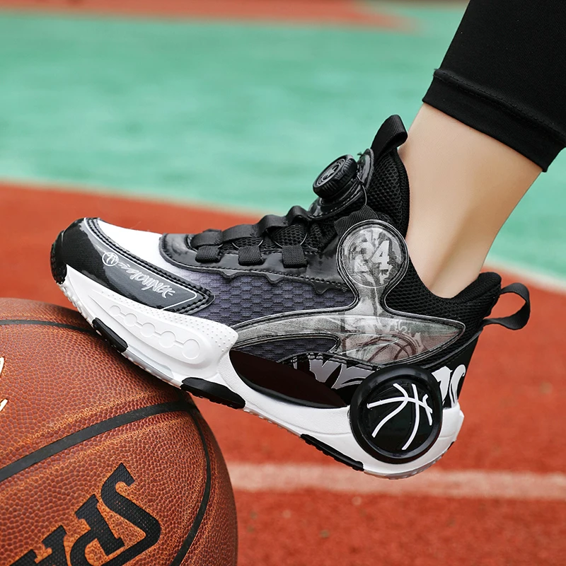 Новая сетчатая детская баскетбольная обувь, баскетбольные ботинки для мальчиков, нескользящая резиновая детская спортивная обувь для мальчиков и девочек, школьные модные кроссовки для бега Изображение 5