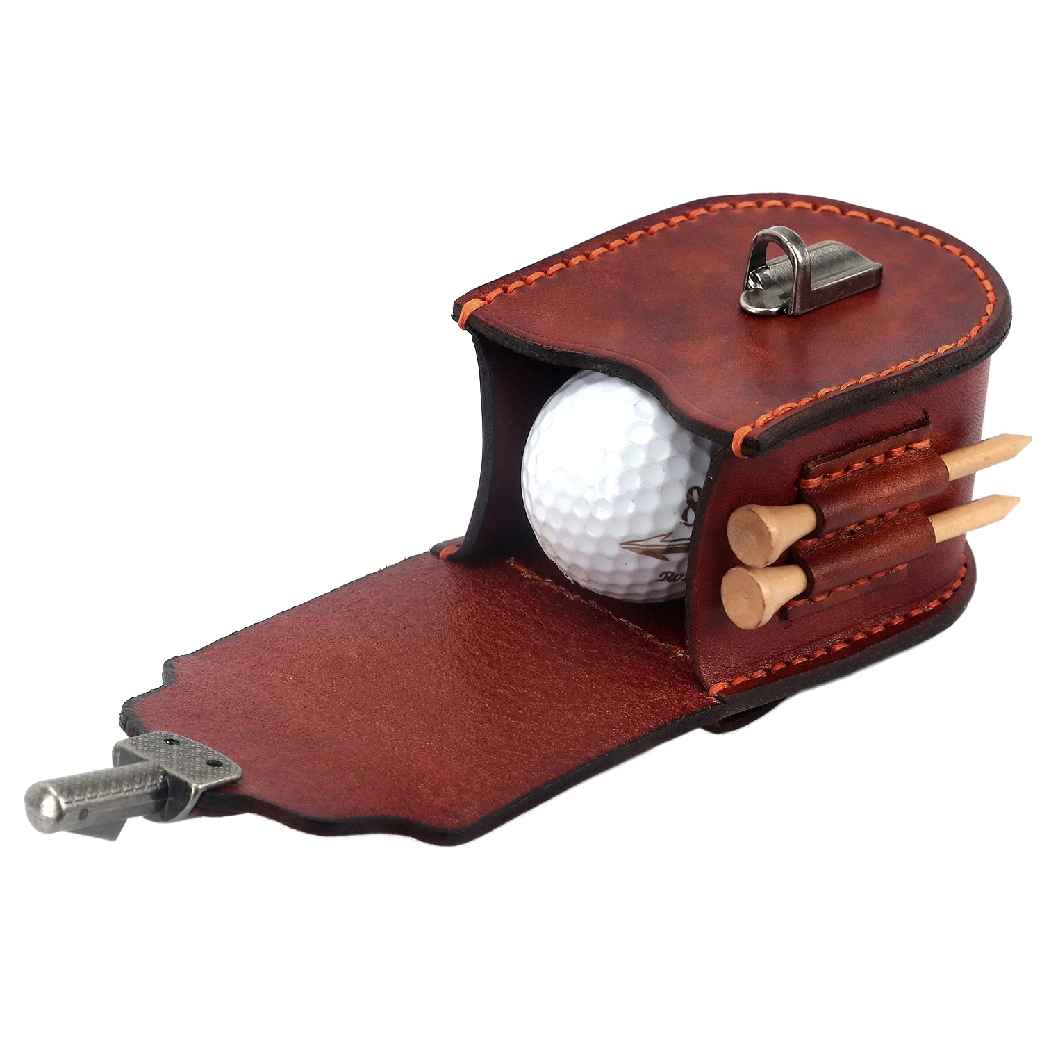 Tourbon, Винтажная Мини-портативная сумка для мячей для гольфа, держатель для футболки, 2 мяча, Держатель для маркера для инструментов, Поясной ремень из натуральной кожи, сумка для гольфа Изображение 5